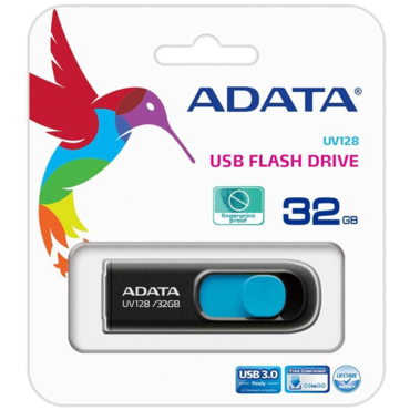 DashDrive UV128, 32GB, High-Speed USB 3.0 Capless USB Flash Drive, Blue/Black, Retail