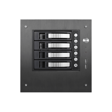 S-35-B4SL, Silver HDD Handle, 4x 3.5" Hotswap Bays, 1x 2.5" Drive Bay, No PSU, Mini-ITX, Black/Silver, Storage Mini Tower