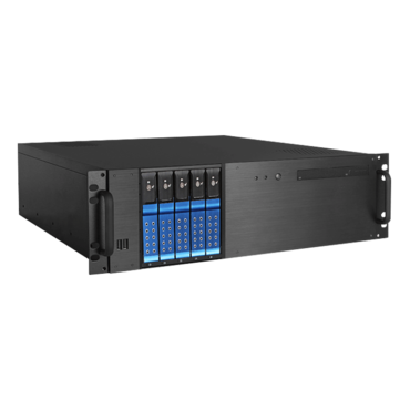 D-350HN-T-BLUE, Blue HDD Handle, 1x Slim 5.25", 3x 3.5", 5x 3.5" Hotswap Bays, No PSU, ATX, Black/Blue, 3U Chassis