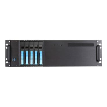 D-350HB-T-BLUE, Blue HDD Handle, 1x Slim 5.25", 3x 3.5", 5x 3.5" Hotswap Bays, No PSU, ATX, Black/Blue, 3U Chassis