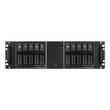 D-3100HN, Black HDD Handle, 10x 3.5" Hotswap Bays, No PSU, ATX, Black, 3U Chassis