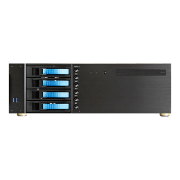 D-340HB-T-BLUE, Blue HDD Handle, 1x Slim 5.25", 3x 3.5", 4x 3.5" Hotswap Bays, No PSU, ATX, Black/Blue, 3U Chassis