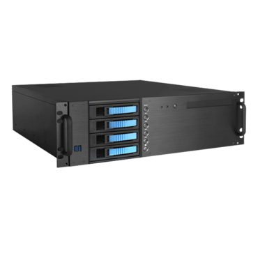 D-340HB-T-BLUE, Blue HDD Handle, 1x Slim 5.25", 3x 3.5", 4x 3.5" Hotswap Bays, No PSU, ATX, Black/Blue, 3U Chassis