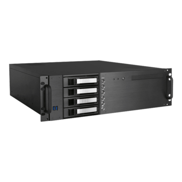 D-340HB-T-SILVER, Silver HDD Handle, 1x Slim 5.25&quot;, 3x 3.5&quot;, 4x 3.5&quot; Hotswap Bays, No PSU, ATX, Black/Silver, 3U Chassis