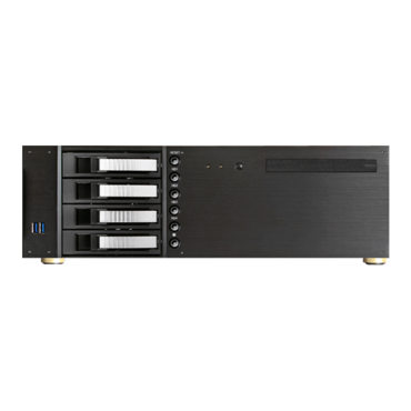D-340HB-T-SILVER, Silver HDD Handle, 1x Slim 5.25", 3x 3.5", 4x 3.5" Hotswap Bays, No PSU, ATX, Black/Silver, 3U Chassis
