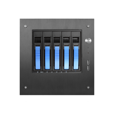 S-35-B5BL, Blue HDD Handle, 5x 3.5" Hotswap Bays, 1x 2.5" Drive Bay, No PSU, Mini-ITX, Black/Blue, Storage Mini Tower