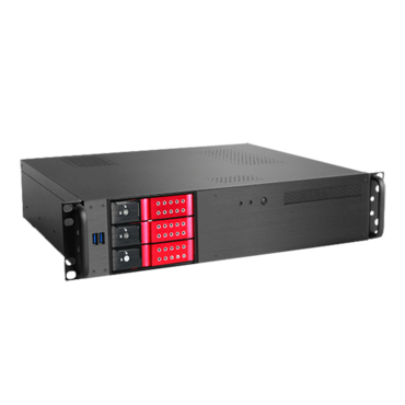 D-230HN-T-RED, Red HDD Handle, 1x Slim 5.25&quot;, 3x 3.5&quot; Hotswap Bays, No PSU, microATX, Black, 2U Chassis
