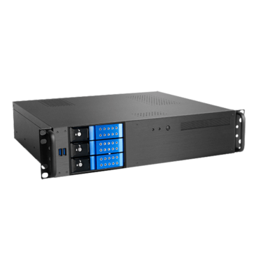 D-230HN-T-BLUE, Blue HDD Handle, 1x Slim 5.25&quot;, 3x 3.5&quot; Hotswap Bays, No PSU, microATX, Black, 2U Chassis