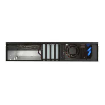 D-230HB-T-BLUE, Blue HDD Handle, 1x Slim 5.25", 3x 3.5" Hotswap Bays, No PSU, microATX, Black, 2U Chassis