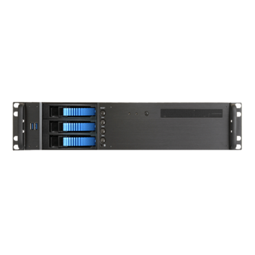 D-230HB-T-BLUE, Blue HDD Handle, 1x Slim 5.25&quot;, 3x 3.5&quot; Hotswap Bays, No PSU, microATX, Black, 2U Chassis