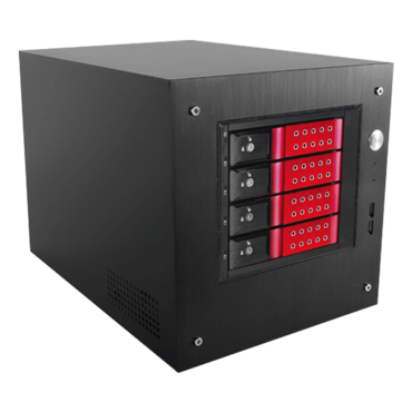 S-35-DE4RD, Red HDD Handle, 4x 3.5&quot; Hotswap Bays, 1x 2.5&quot; Drive Bay, No PSU, Mini-ITX, Black/Red, Storage Mini Tower