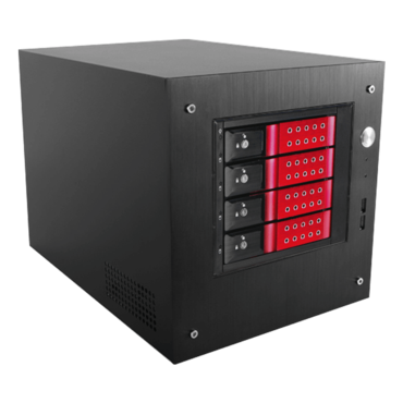 S-35-DE4RD, Red HDD Handle, 4x 3.5&quot; Hotswap Bays, 1x 2.5&quot; Drive Bay, No PSU, Mini-ITX, Black/Red, Storage Mini Tower