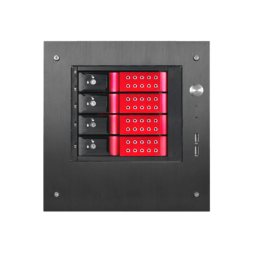 S-35-DE4RD, Red HDD Handle, 4x 3.5&quot; Hotswap Bays, 1x 2.5&quot; Drive Bay, No PSU, Mini-ITX, Black/Red, Storage Mini Tower
