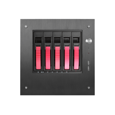 S-35-B5RD, Red HDD Handle, 5x 3.5&quot; Hotswap Bays, 1x 2.5&quot; Drive Bay, No PSU, Mini-ITX, Black/Red, Storage Mini Tower