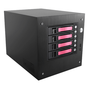 S-35-B4RD, Red HDD Handle, 4x 3.5&quot; Hotswap Bays, 1x 2.5&quot; Drive Bay, No PSU, Mini-ITX, Black/Red, Storage Mini Tower