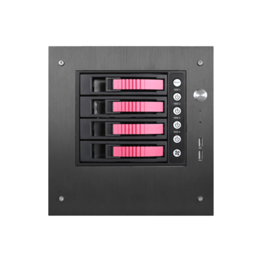 S-35-B4RD, Red HDD Handle, 4x 3.5" Hotswap Bays, 1x 2.5" Drive Bay, No PSU, Mini-ITX, Black/Red, Storage Mini Tower