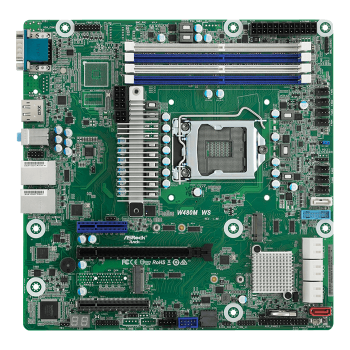 W480M WS, Intel® W480, LGA 1200, DDR4-3200 128GB ECC UDIMM 4, SATA DOM,  Display Port, 2, USB 4, GbLAN 2, microATX Retail