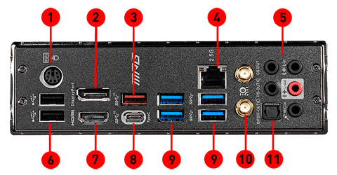 MPG Z490 GAMING EDGE WIFI back panel ports